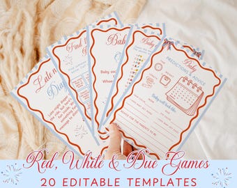 Paquete de juegos para baby shower "Red White and Due", baby shower con temática del 4 de julio, paquete de juegos patrióticos para baby shower, editable en Canva #BL102