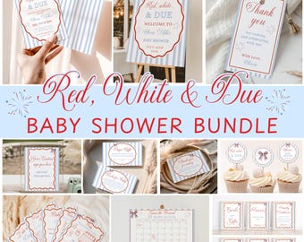 Red White and Due  Baby Shower Bundle: 4th of July Editable Theme Editable Template, Digital Download #BL102