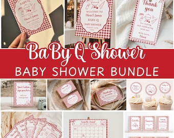 BBQ Baby Shower Bundle, Baby-Q Backyard Baby Shower Party, Barbecue Baby Shower Gender Neutral Red Baby Sprinkle, Editable Canva #BBQ02