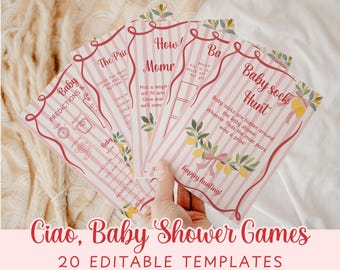 Ciao Baby Italian Baby Shower Games Bundle, Red Ciao Bambino Lemon Baby Shower  Games Bundle,  Editable in Canva #BE23