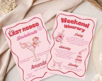 Last Rodeo Bachelorette Invite & Itinerary Template, Nashville Bachelorette Weekend Invite Template, Disco Cowgirl Western Country