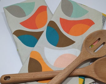 Mid-Century Modern Birds Tea Towel: Linen Cotton Kitchen Dish Towel
