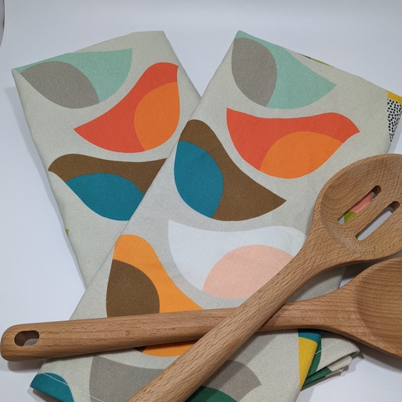 Mid-Century Modern Birds Tea Towel: Linen Cotton Kitchen Dish Towel