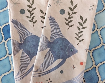 Angelfish Designer Tea Towel, 100% Linen Cotton, lint-free Dishtowel, Kitchen towel