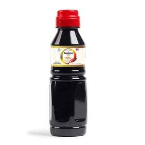 May include: A clear glass bottle with a red cap filled with dark brown soy sauce. The label is gold and white with the text "Goryeong" and "Soy Sauce" in Korean and English. The bottle is 12 fl oz (355 ml).