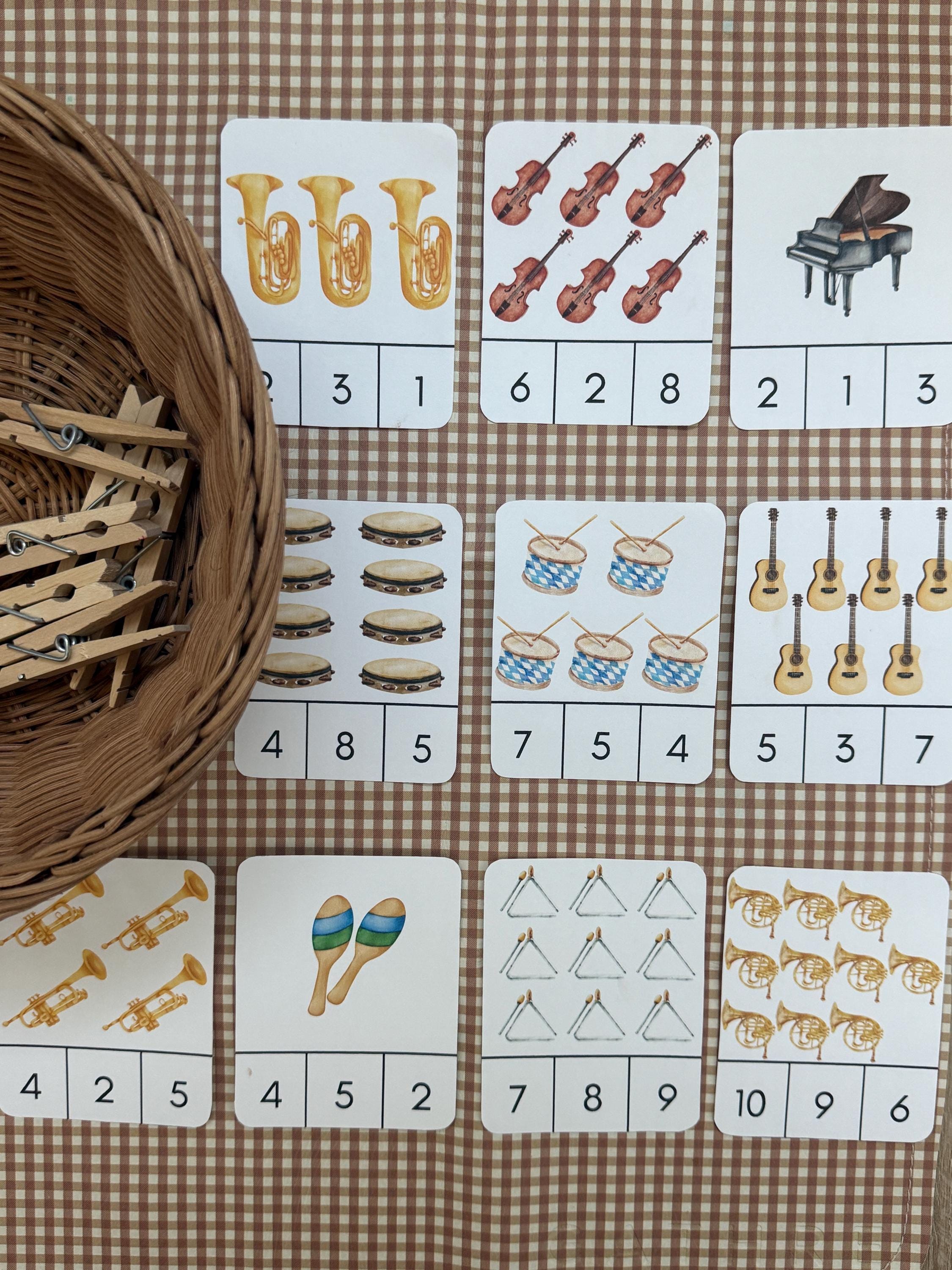 Proper Instrument Counting Instrument Counting Clip Cards 1–10 | Music Math Preschool Activity ...