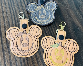 Pumpkin Embroidered Halloween Key Chain, Bag Charm, Snap Tab