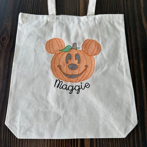 Custom Pumpkin Embroidered Canvas Tote Bag