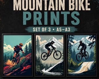 Lámina artística de bicicleta de montaña / Póster de paisaje ciclista / Decoración de aventura (A5, A4, A3)
