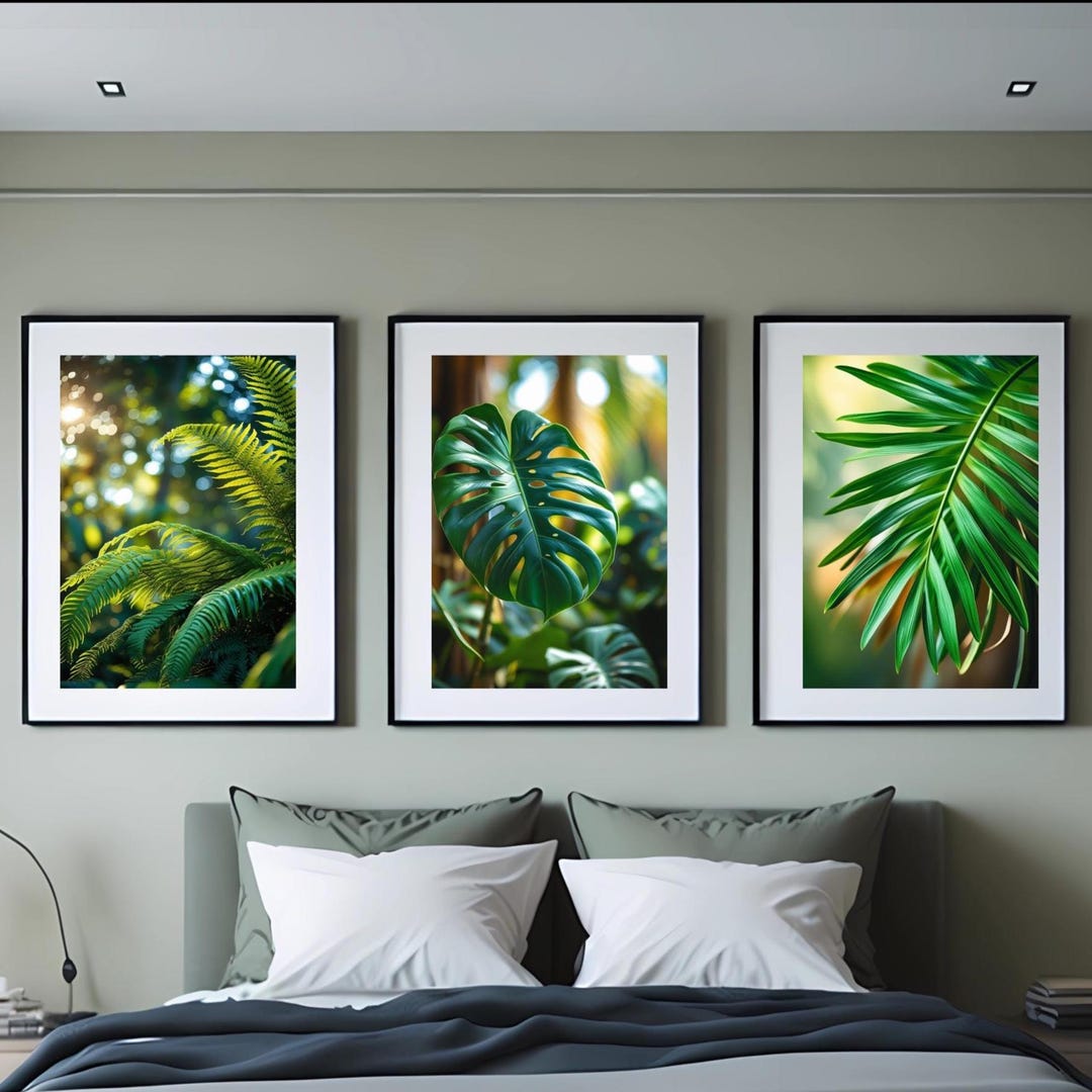 Botanical Leaf Wall Art Set | Green Tropical Plant Prints, Nature Decor ...