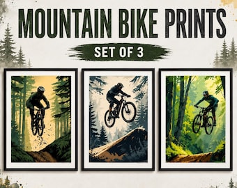 Mountainbike-Kunstdrucke, 3er-Set – MTB-Wandbilder – Radsportgeschenk für Jungen – Mountainbike-Schlafzimmerdeko
