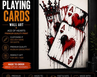 Ace of Hearts-korttryck: Neutral väggkonst med lyckokrona