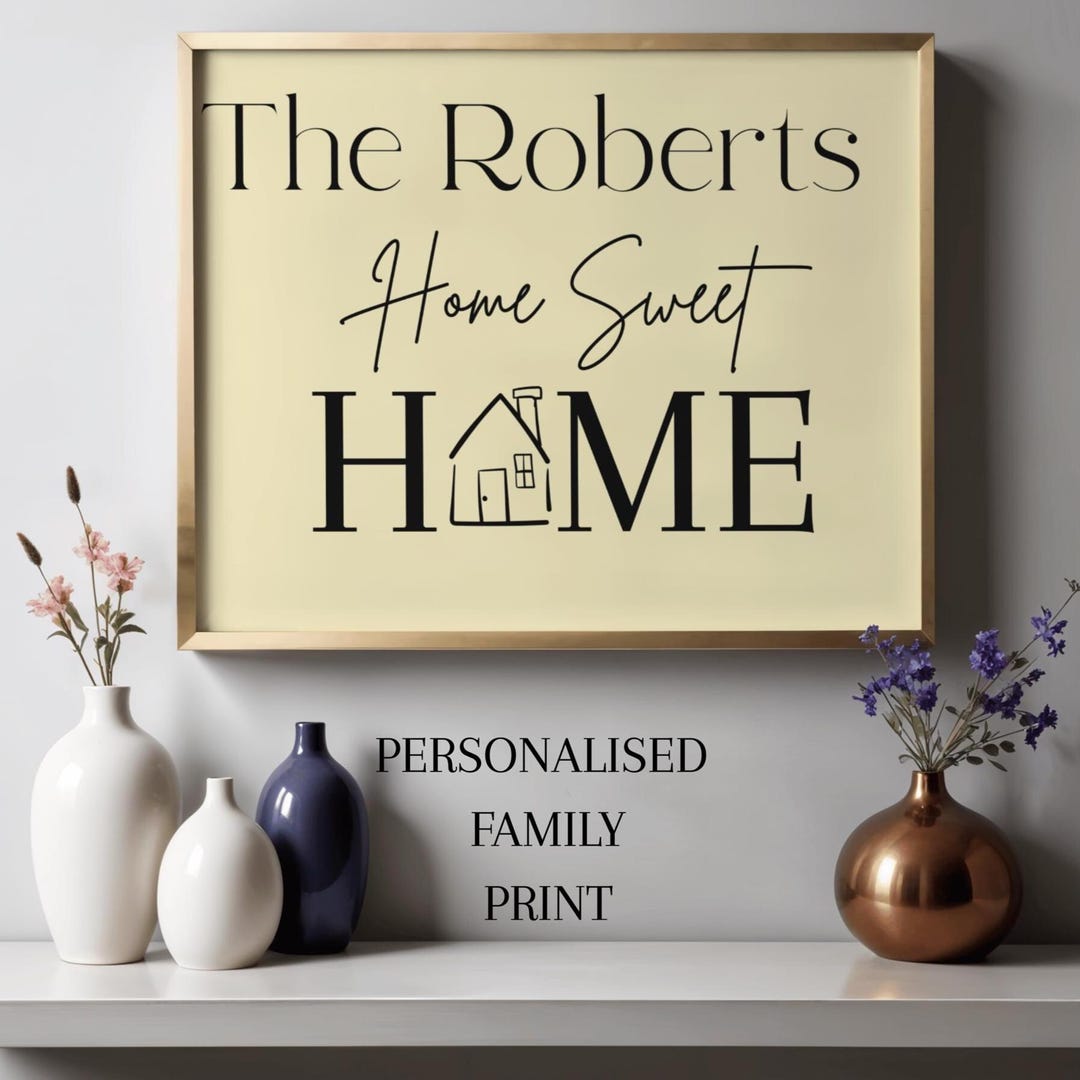 Personalised Family Name Print | Custom Home Sweet Home Wall Art - Etsy