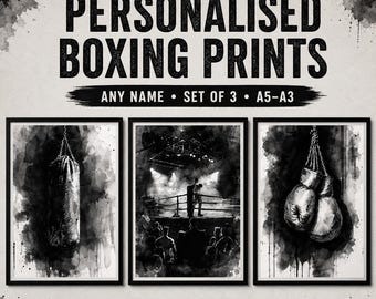 Láminas decorativas de boxeo para pared – Conjunto de decoración de gimnasio en blanco y negro. Obras de arte para fitness.