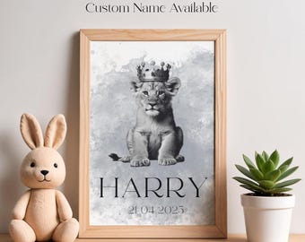 Personalisierter Baby Löwe Kunstdruck für Kinderzimmer Dekor