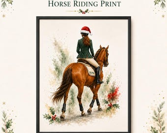 Personalised Christmas Horse Riding Print – Custom Name Equestrian Gift – Horse Gift for Girls – Kids Bedroom Wall Art
