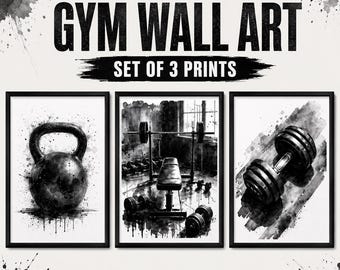 Juego de 3 láminas decorativas para gimnasio / Pósteres motivacionales de entrenamiento en blanco y negro