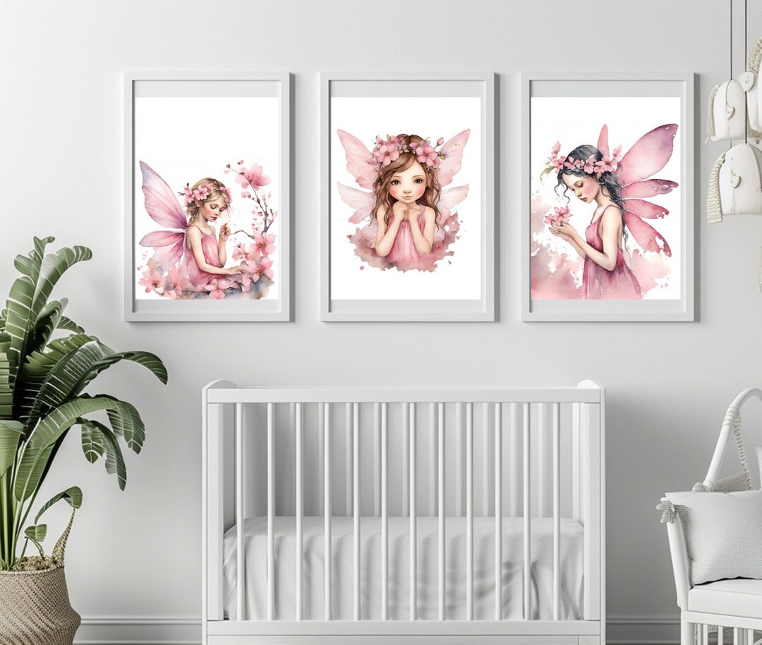 Fairy Nursery Decor Prints: Set of 3 Watercolor Pink Fairy Art - Etsy