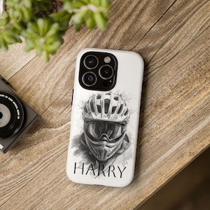 Motocross Mountain Bike Helmet Illustration Phone Case | Custom Name