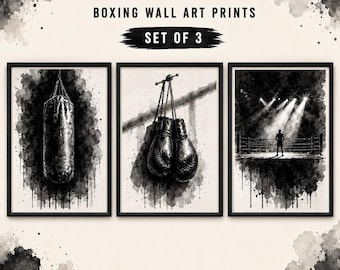 Boxing Gloves Wall Art – Black and White Gym Poster, Fitness Decor