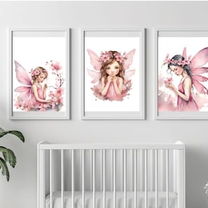 Prinses muurkunstafdrukken – set van 3 meisjes kinderkamerdecoratie, prinses slaapkamer prints, kinderkamer kunst aan de muur, sprookjes kinderkamer prints