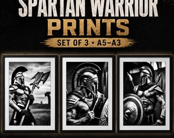 Spartan Warrior Wall Art Set – Ancient Greek Prints, Black White Decor – Gladiator Poster