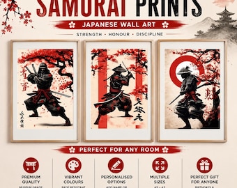 Lámina artística de guerrero samurái: decoración de pared japonesa, regalo asiático