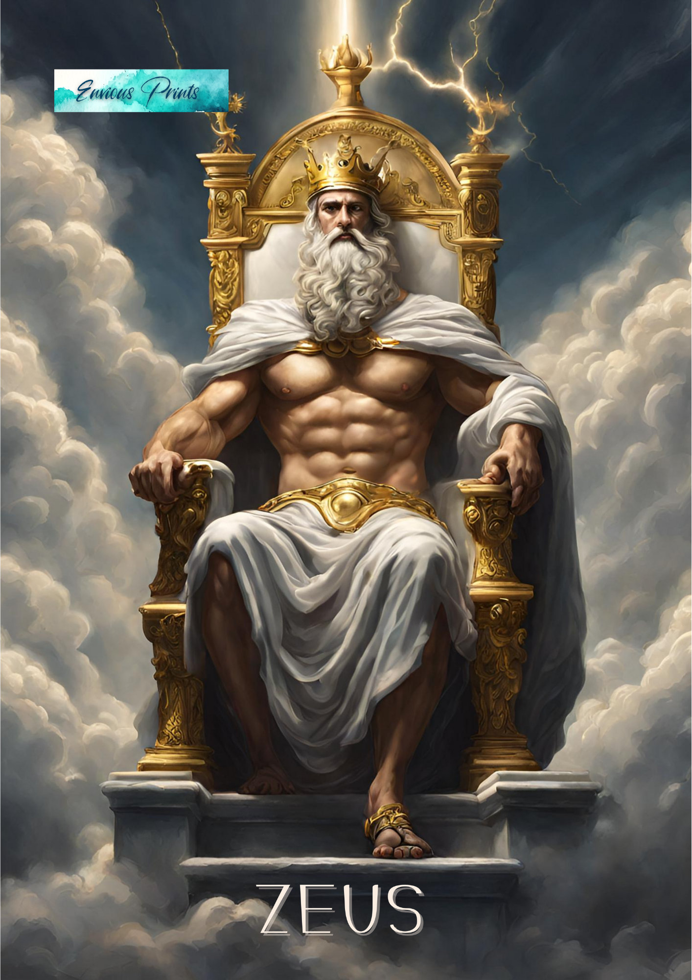 ギリシャ神話の神々のプリントセット：ポセイドン、ゼウス、ハデス