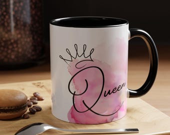 pink watercolour queen crowned Valentine Mother's Day Accent Coffee Mug | 11oz