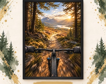 Mountain Bike Wall Art Print – First Person MTB Trail Poster – Cycling Gift – Boys Bedroom or Man Cave Decor