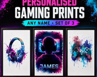 Personalised Gaming Prints Set of 3 – Custom Name Gamer Room Wall Art