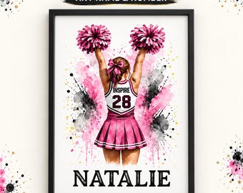 Personalised Cheerleading Print – Custom Name & Number Wall Art – Cheerleader Gift for Girls – Sports Bedroom Poster