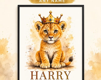 Personalised Baby Lion Wall Art Print | Custom Name Safari Nursery Decor | New Baby Gift