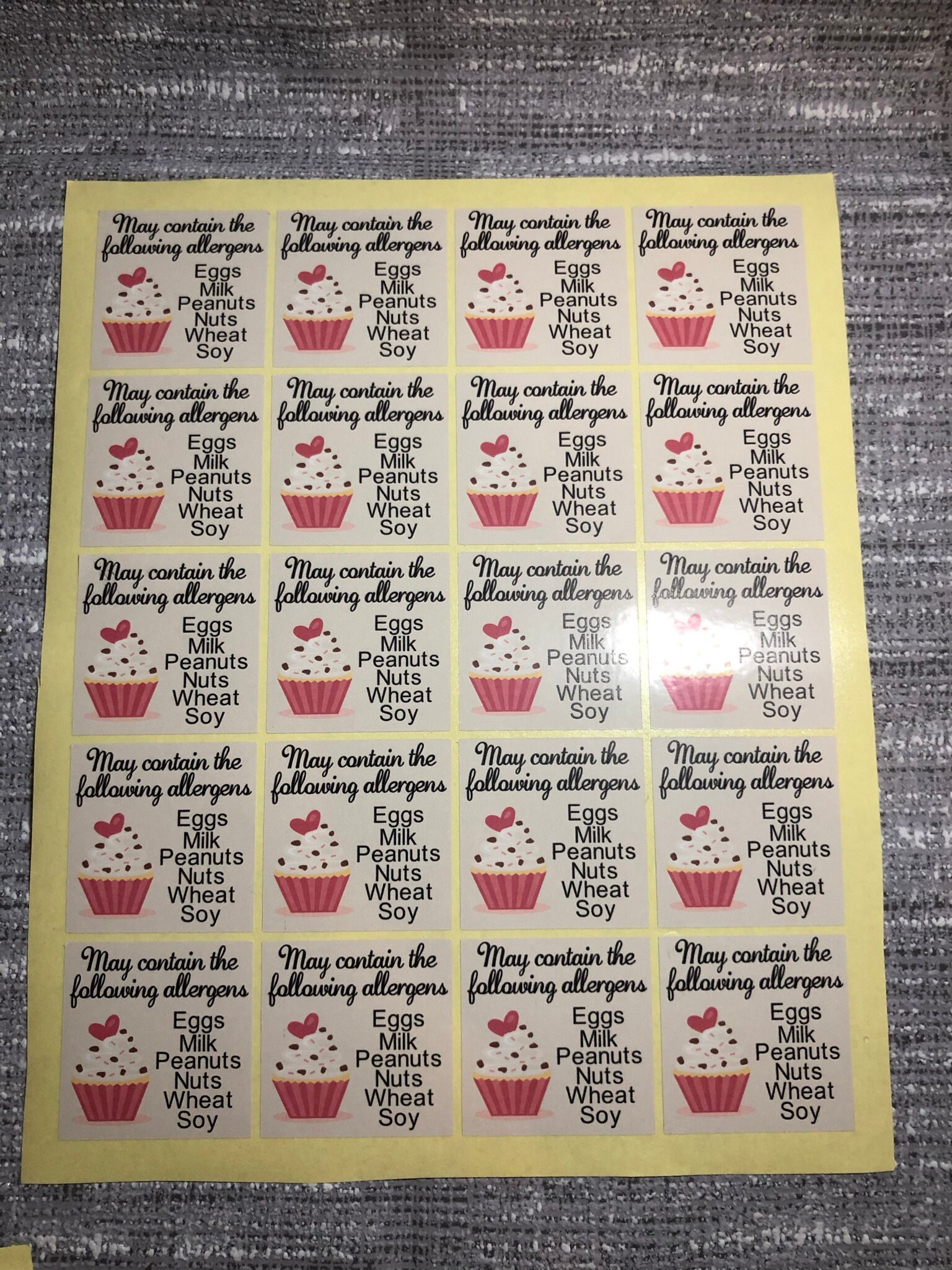 allergen stickers for cake maker etsy