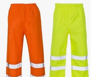 Mens Waterproof Rain Hi Vis Safety Over Trouser Work High Viz Visibility Pants