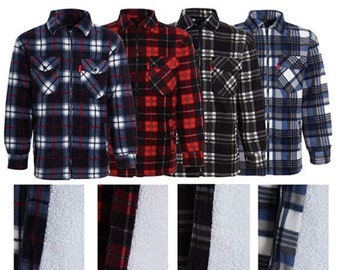 High Mount Men's Fleece Sherpa Lined Lumberjack Style Padded Collared Check Shirt