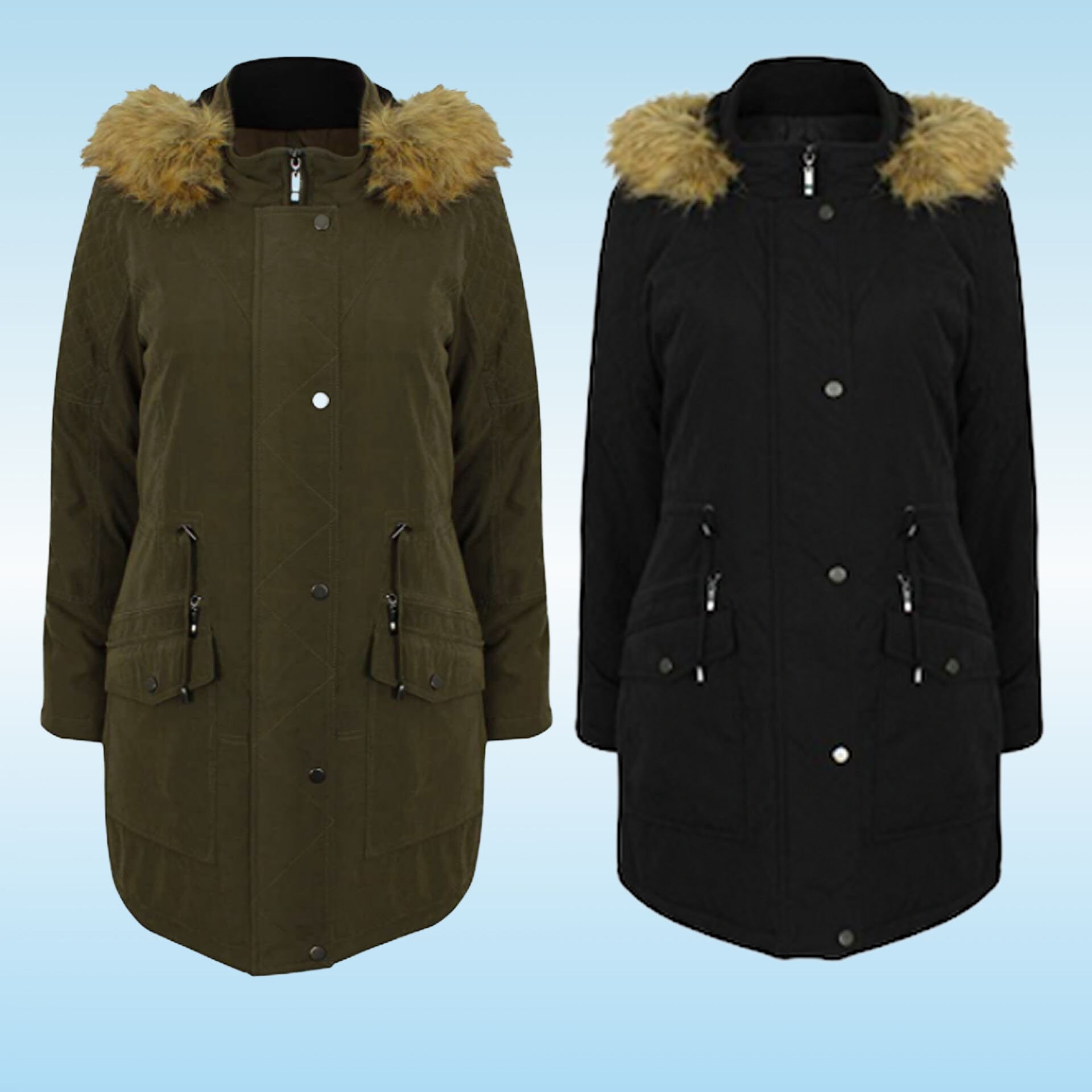 Womens fishtail parka top coats with fur hood