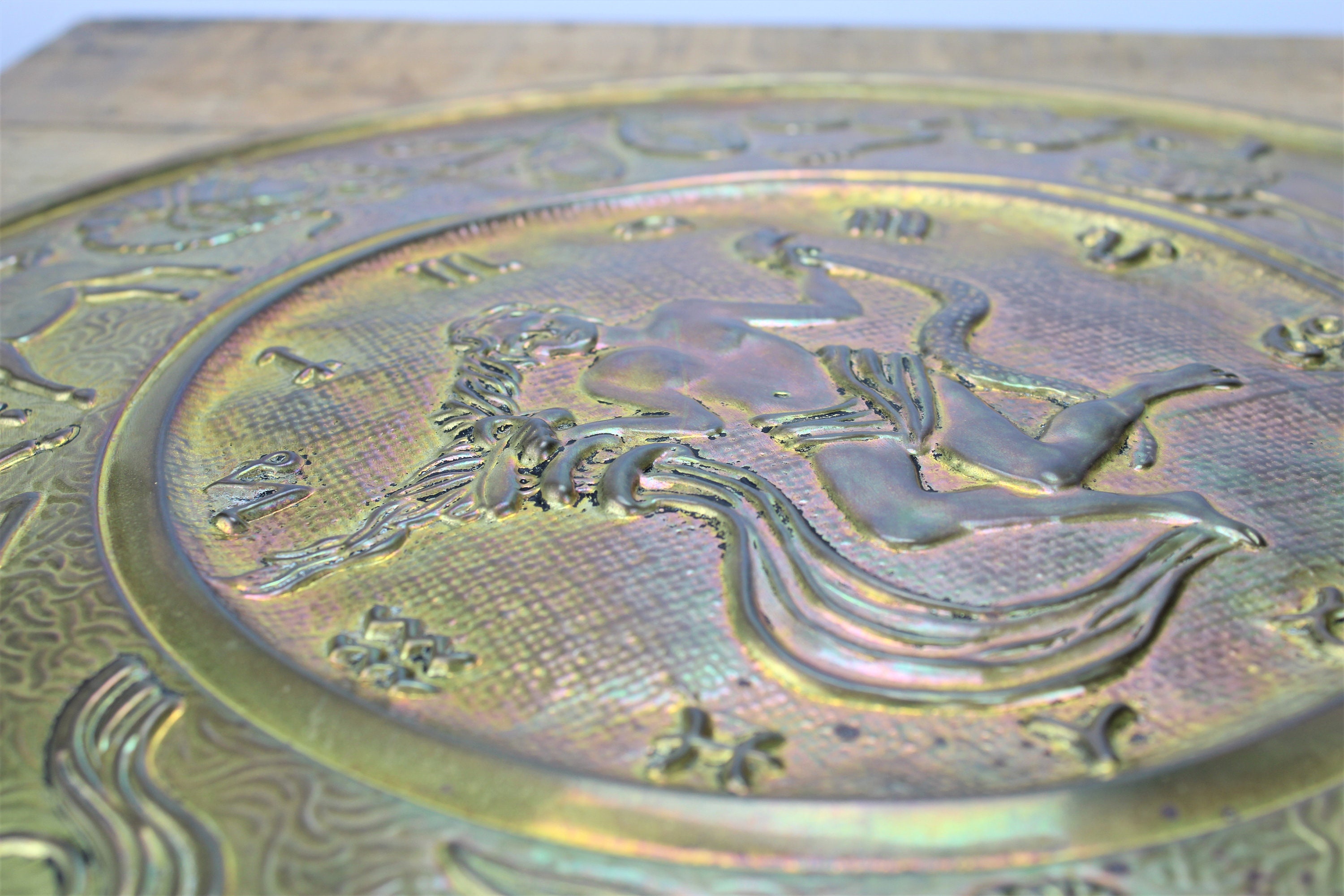 Mid Century Brass Zodiac Wall Plaque Aquarius Etsy