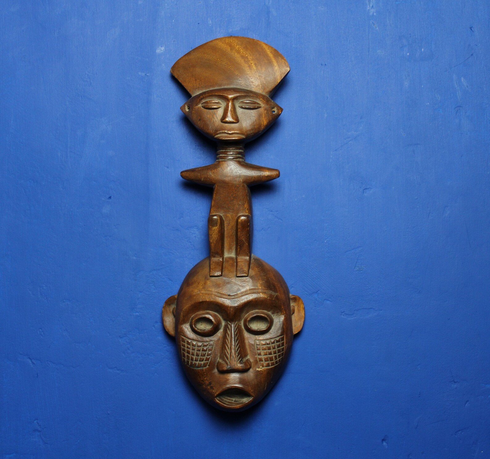 Vintage African Mask With Seated Figure, Beautiful Wood Etsy UK