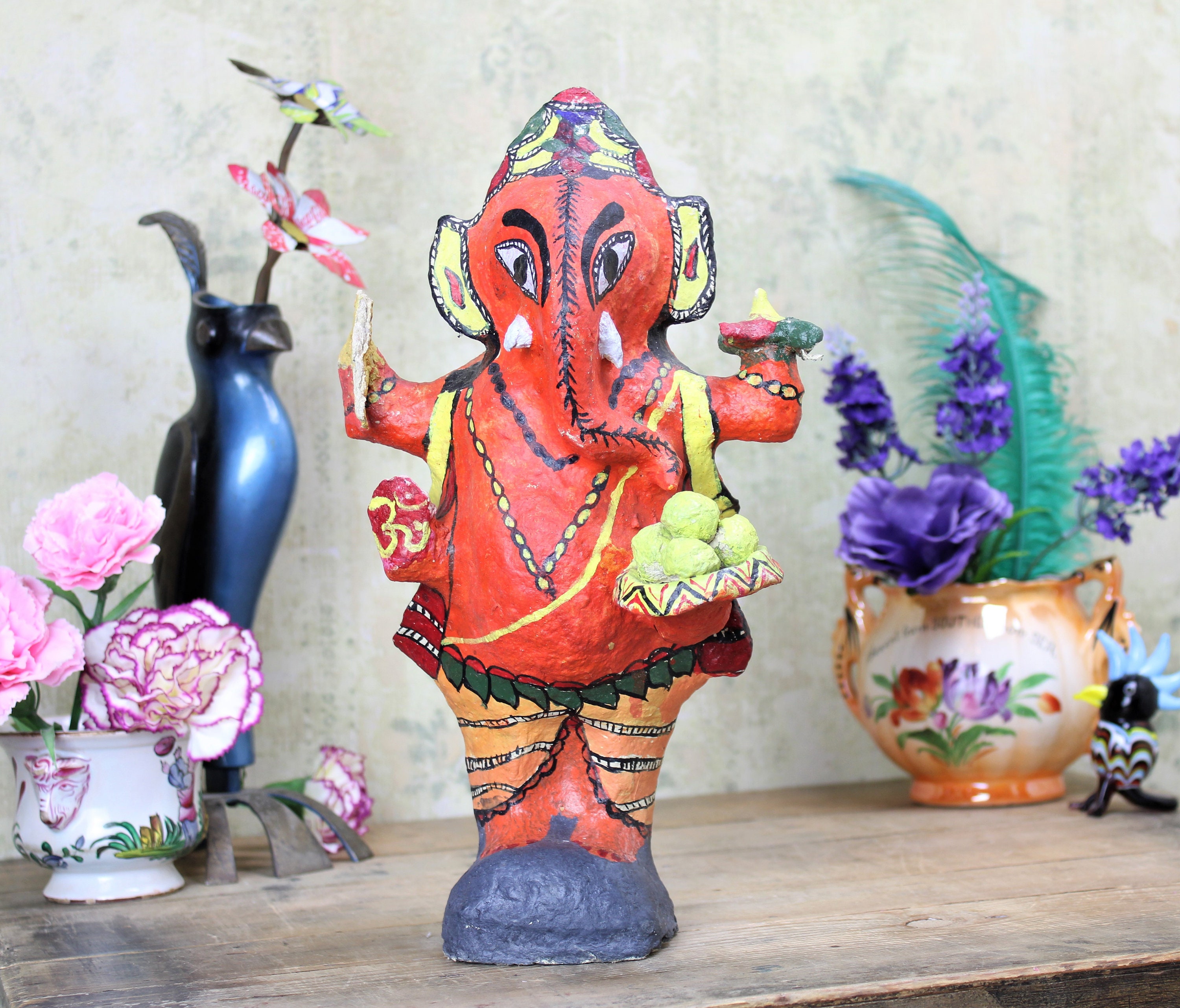 Vintage Papier Mache Ganesha Figure Made in India
