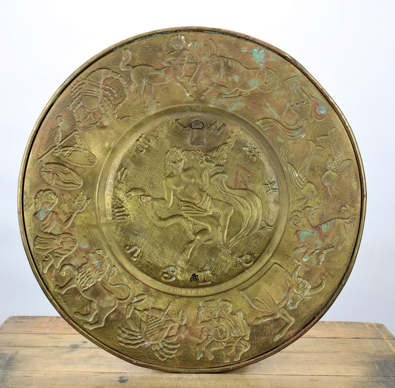 Mid Century Brass Zodiac Wall Plaque Aquarius Etsy UK