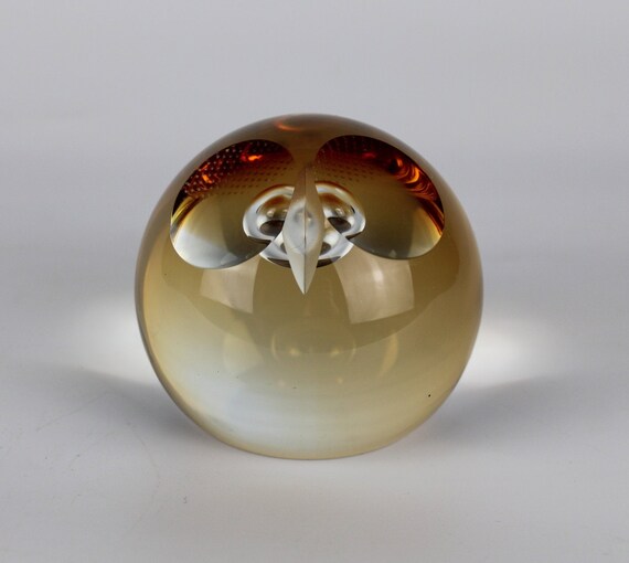 Caithness Wise Owl Paperweight Amber Controlled Bubble Etsy