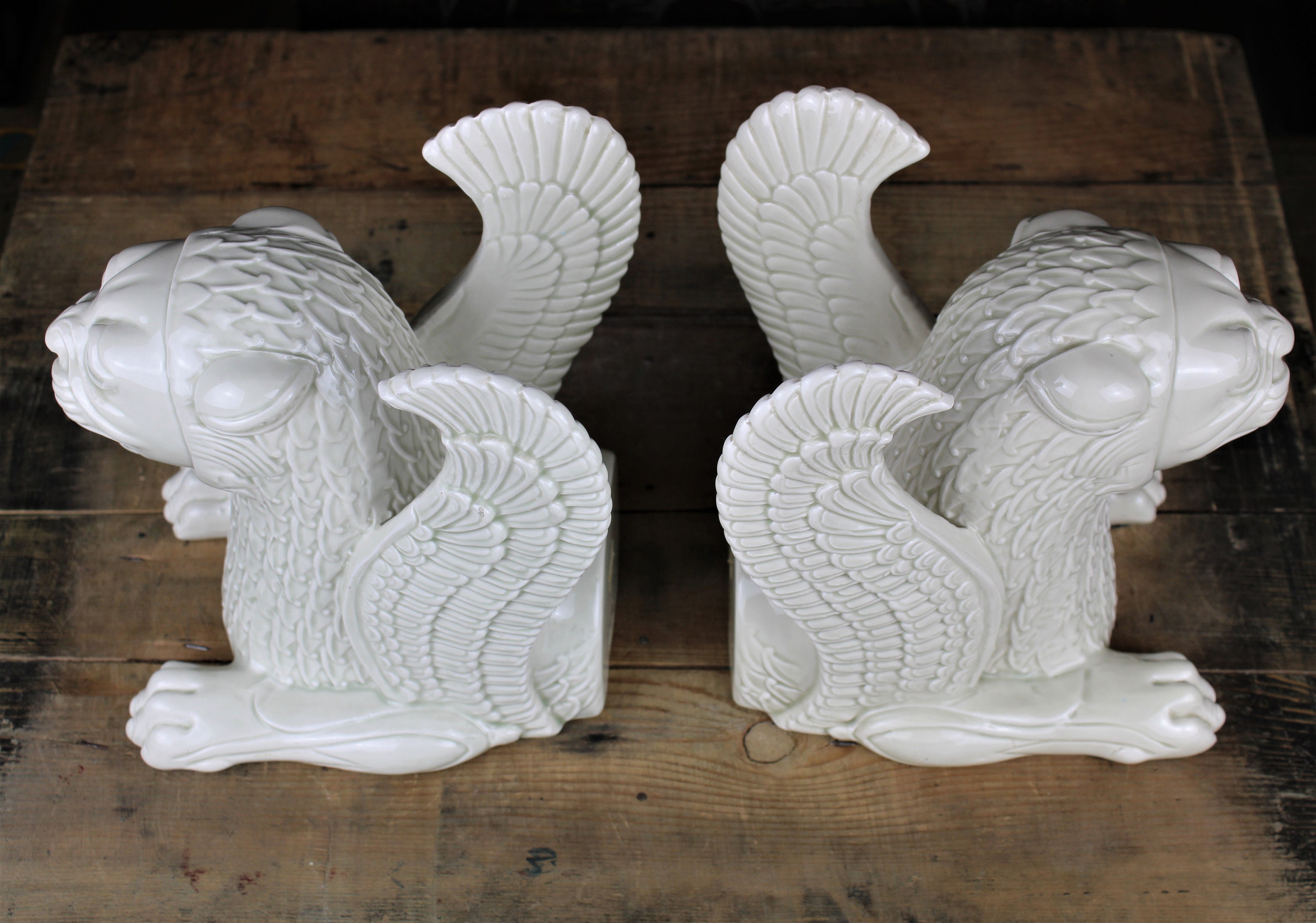 Mid Century Fitz and Floyd Winged Lion Ceramic Bookends Etsy UK