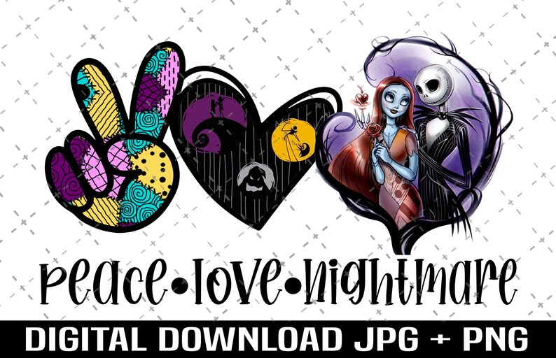 Download Peace Love Nightmare Before Christmas PNG Jack and Sallys ...