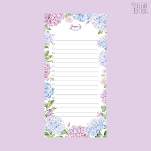 May include: A white to-do list with a floral border. The border features pink and blue hydrangeas. The text "June's To Do List" is at the top of the list.