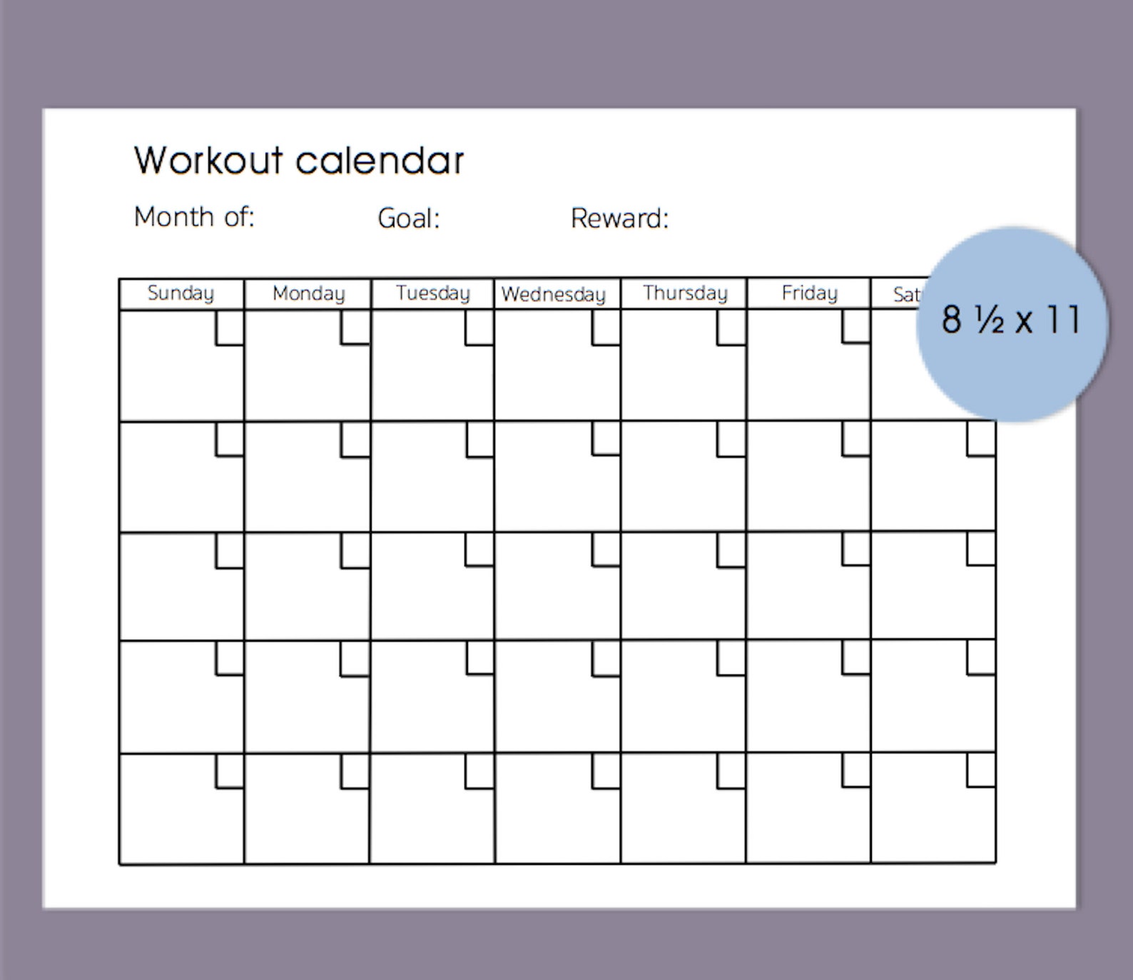 Monthly workout calendar printable workout calendar fitness Etsy