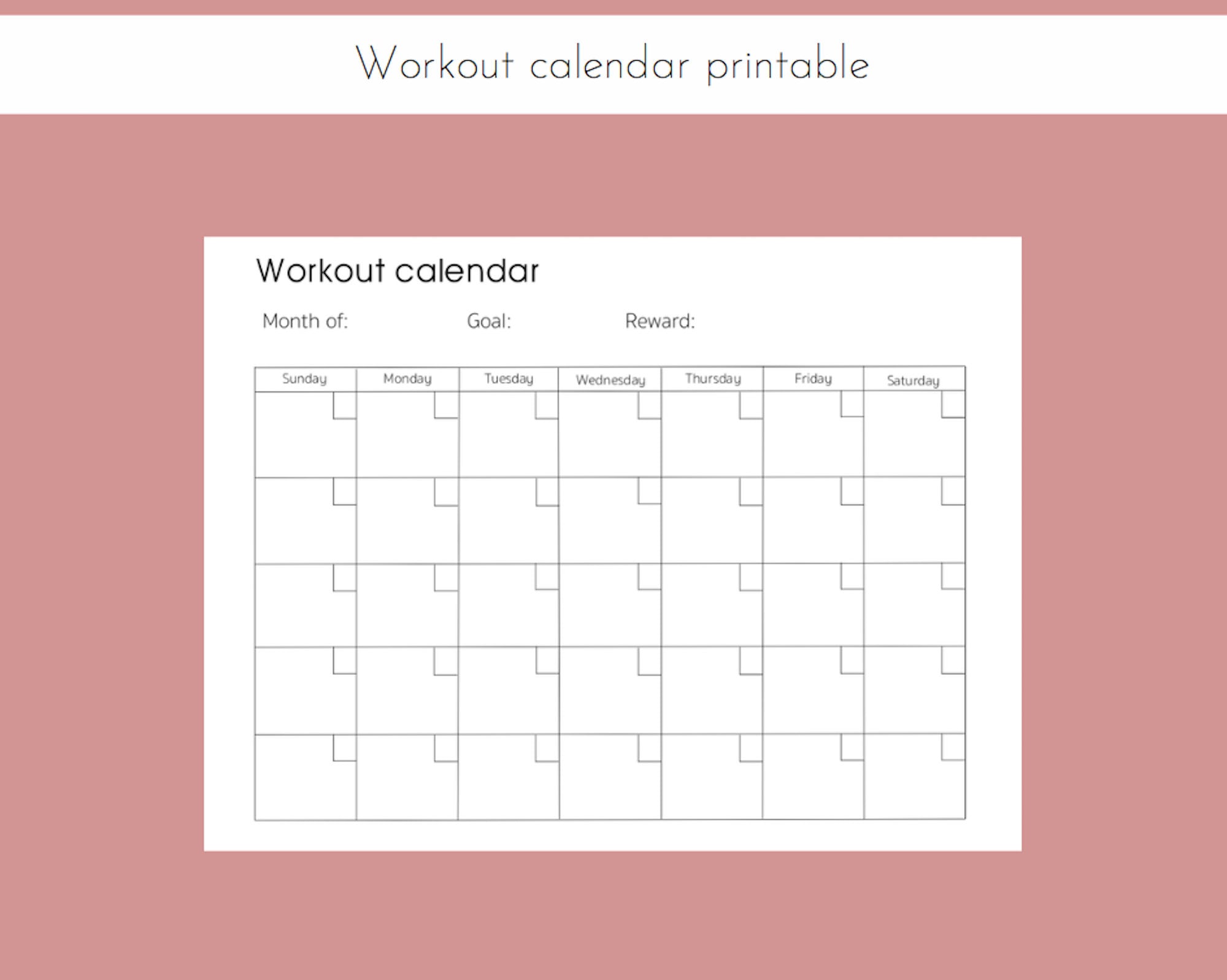 Monthly workout calendar printable workout calendar fitness Etsy