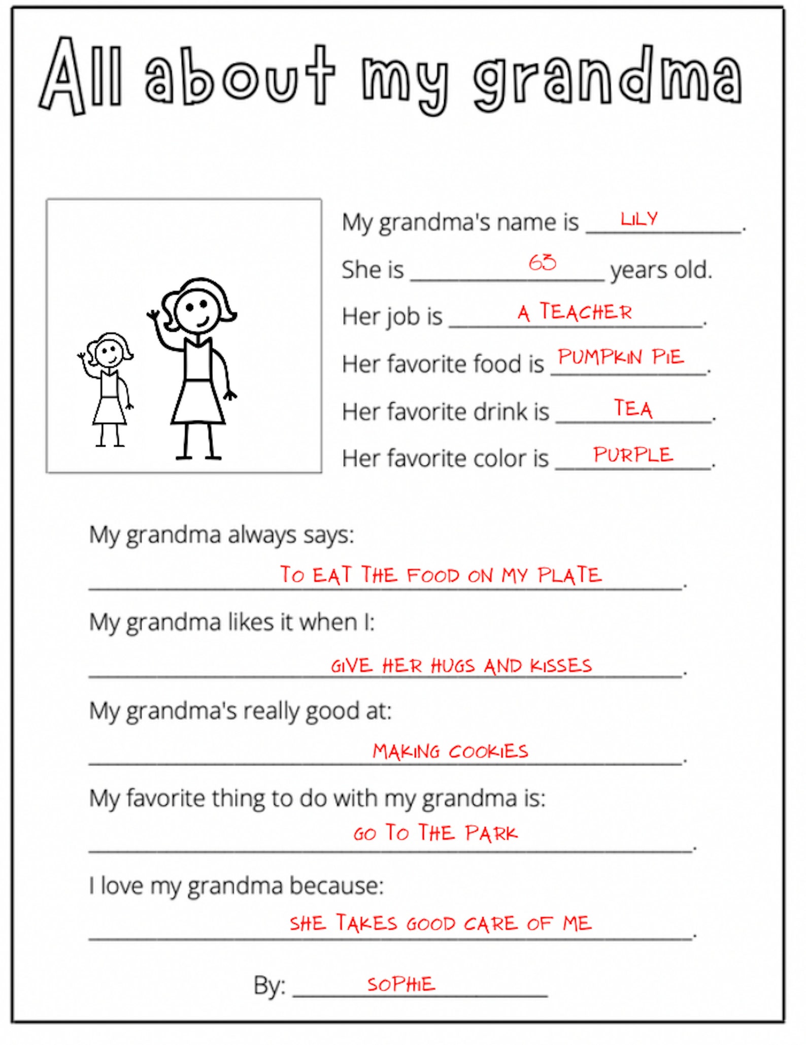 Free Printable All About Grandma Printable