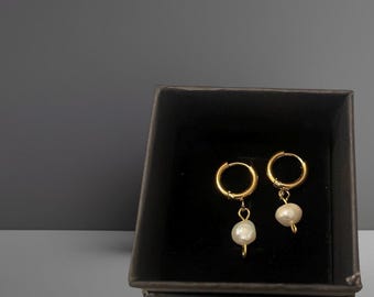 Gold Plated Mini Hoops| Fresh Water Pearl Earrings| Gifts For Her| Ready To Order