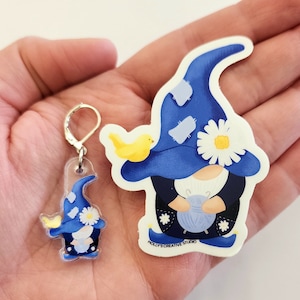 Monthly Gnome Stitch Marker & Water Resistant Sticker Set - May